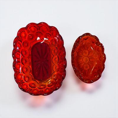 Vintage L.E. Smith Moon and Stars Red Relish Dishes Set of two