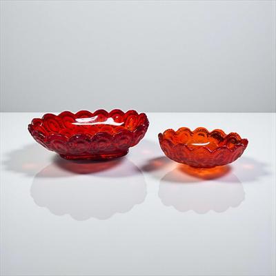 Vintage L.E. Smith Moon and Stars Red Relish Dishes Set of two
