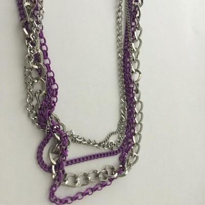 Silver tone purple multilayer fashion necklace