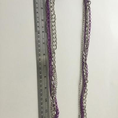 Silver tone purple multilayer fashion necklace