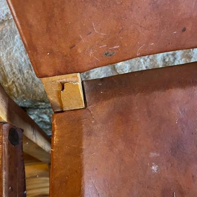 Rustic Barstools with Wood Frame and Leather Seating Surface Lot Of 5
