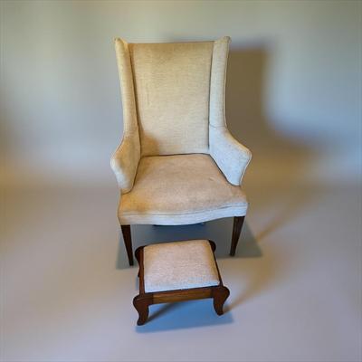 Vintage Wingback Chair with Matching Footstool