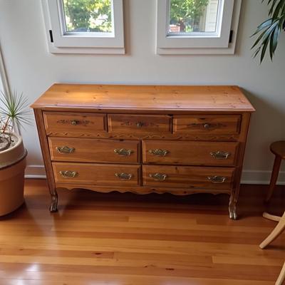 Broyhill Pine Double Dresser With Mirror