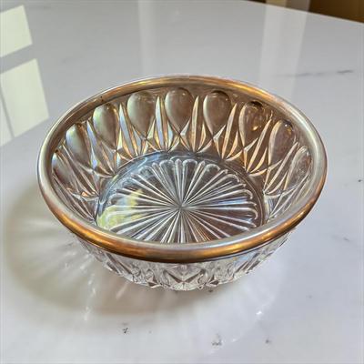 Vintage Cut Crystal Bowl with a Silver Plated Rim