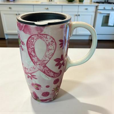 Pink Ribbon Floral 17 oz Ceramic Cup in Box
