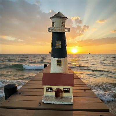 Wooden Lighthouse with red roof house
