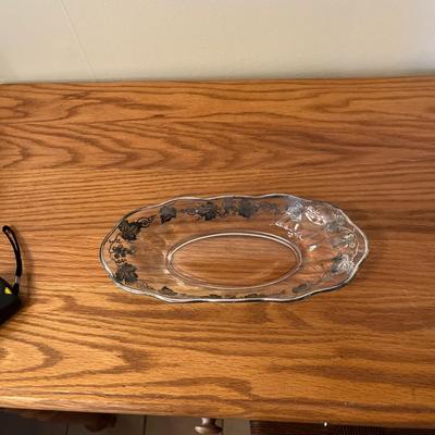 Vintage Silver Overlay Glass Serving Tray 11" Long