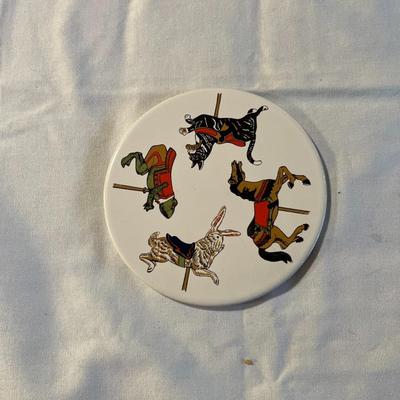 Vintage Screen Craft Carousel Animal Ceramic Kitchen Trivet Wall Hanging