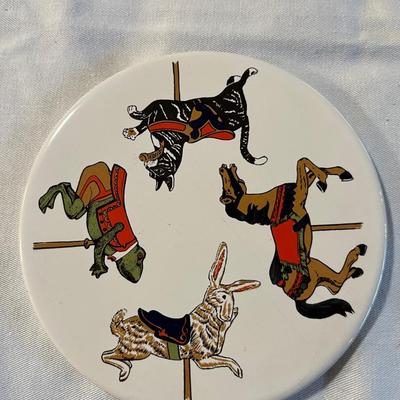 Vintage Screen Craft Carousel Animal Ceramic Kitchen Trivet Wall Hanging