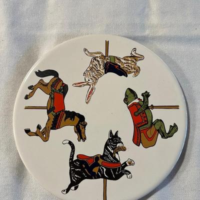 Vintage Screen Craft Carousel Animal Ceramic Kitchen Trivet Wall Hanging