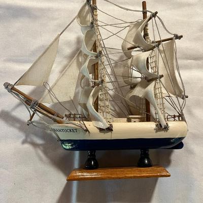 Wooden Model of the Nantucket Sailing Ship With Fabric Sails