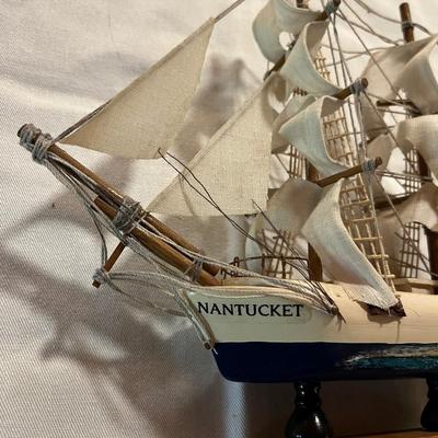 Wooden Model of the Nantucket Sailing Ship With Fabric Sails