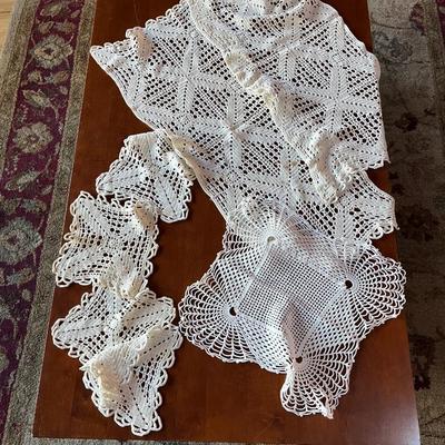 Collection Of Hand Crocheted Doilies and Table Runners