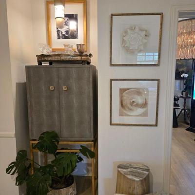Benjamin bar cabinet with 2 shkves, Shagreen and gold legs MADE GOODS