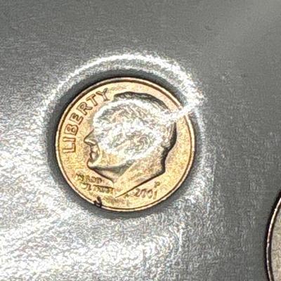 Sale Photo Thumbnail #290: Years differ. Penny 2001c, nickel 2002x, dime 2001, quarter 2004c half dollar 1995