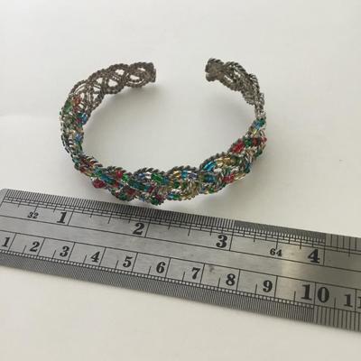 Silver tone colorful cuff bracelet