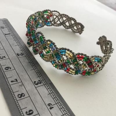 Silver tone colorful cuff bracelet