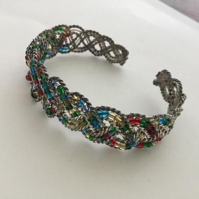 Silver tone colorful cuff bracelet