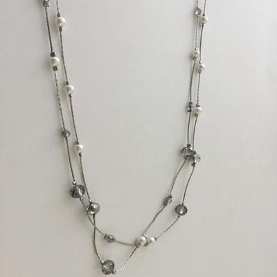 Silver tone unmarked long fashion necklace