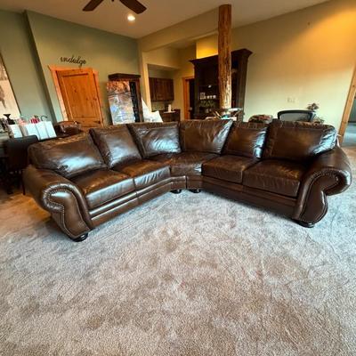 Brown Leather Wrap Around Couch (LR2)