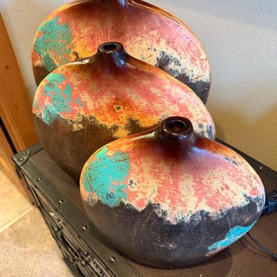 Set of Three Decorative Rustic Style Ceramic Vases