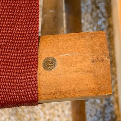 Vintage Wooden Folding Luggage Rack with Burgundy Straps