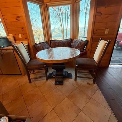 42" Round Rustic Farmhouse Table with Two Hickory Farmhouse style Chairs