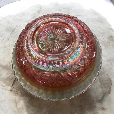 Imperial Carnival Glass Scroll Embossed Iridescent Marigold Bowl