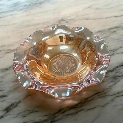 Jeannette Glass Iris & Herringbone Iridescent Bowl Carnival Glass