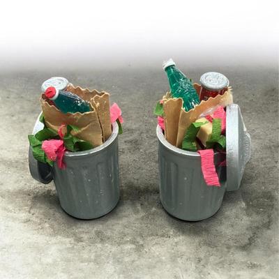 Dept 56 Snow Village Set of 2 Christmas Metal Trash Cans #5209-4