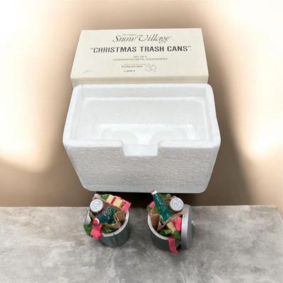 Dept 56 Snow Village Set of 2 Christmas Metal Trash Cans #5209-4