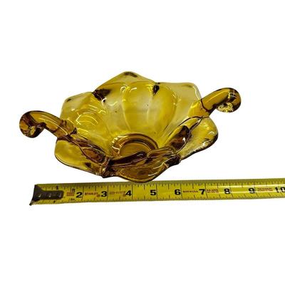 Vintage Viking Glass Amber Double Crimp Folded Low Bowl