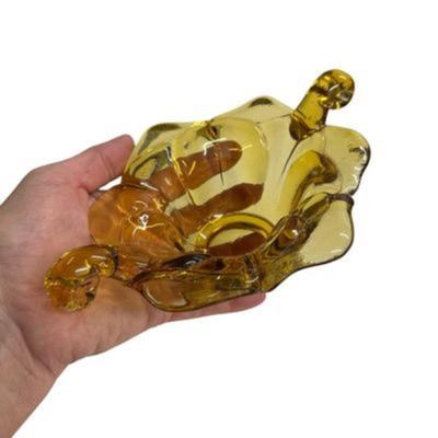 Vintage Viking Glass Amber Double Crimp Folded Low Bowl