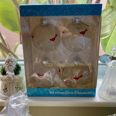 Glass ornaments. Other assorted ornaments and hooks