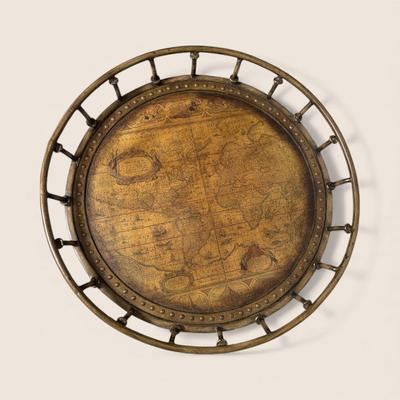Vintage Metal and Wooden Tray Table with Faux Bamboo Base and World Map on Removable Tray Top.