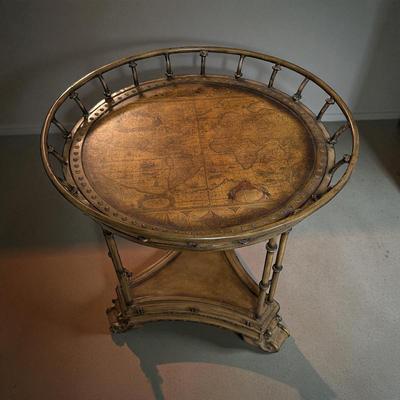 Vintage Metal and Wooden Tray Table with Faux Bamboo Base and World Map on Removable Tray Top.