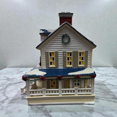 Dept 56 Snow Village Snowy Pines Inn with Trees and Boy. With Light and Cord