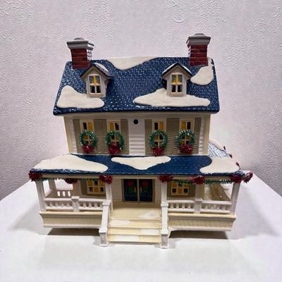 Dept 56 Snow Village Snowy Pines Inn with Trees and Boy. With Light and Cord