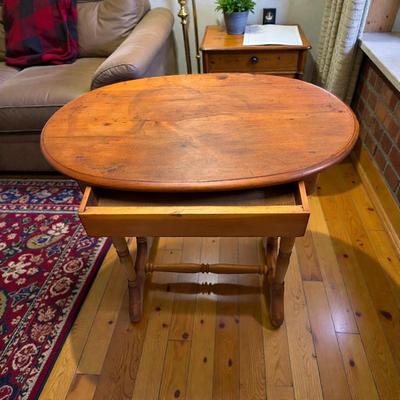 Vintage Solid Pine Occasional Table with Turned Legs and a single Drawer