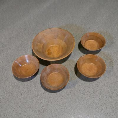 Vintage Wooden Salad Bowl and 4 Single Serve Bowls