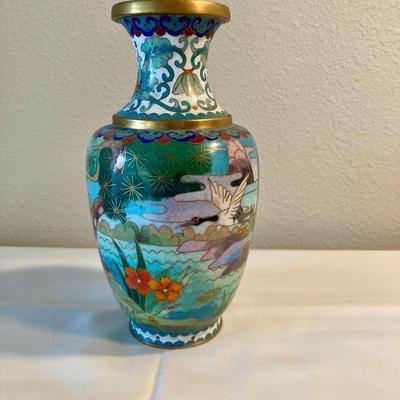 Cloisonne Vase. Geese and Flowers