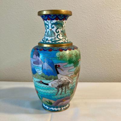 Cloisonne Vase. Geese and Flowers