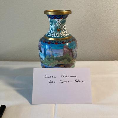 Cloisonne Vase. Geese and Flowers