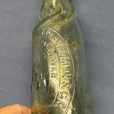 VINTAGE CODD NECK SODA BOTTLE GREEN GLASS W/MARBLE FROM UK COULTHARD HARDMAN
