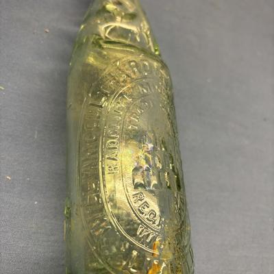 VINTAGE CODD NECK SODA BOTTLE GREEN GLASS W/MARBLE FROM UK COULTHARD HARDMAN