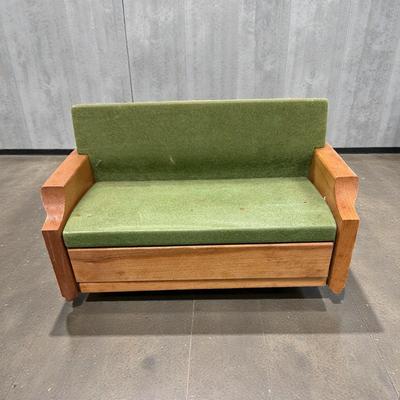 Vintage Strombecker Wooden Dollhouse Green Flocked Sofa