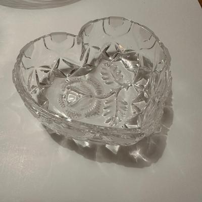 Lot of 3 Clear Glass Bowls, 1 Hearts, 1 Footed