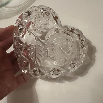 Lot of 3 Clear Glass Bowls, 1 Hearts, 1 Footed