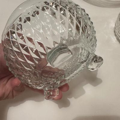 Lot of 3 Clear Glass Bowls, 1 Hearts, 1 Footed