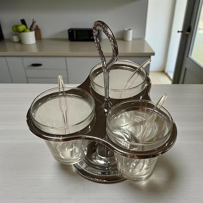 3 Jar Condiment Server Set W Caddy
